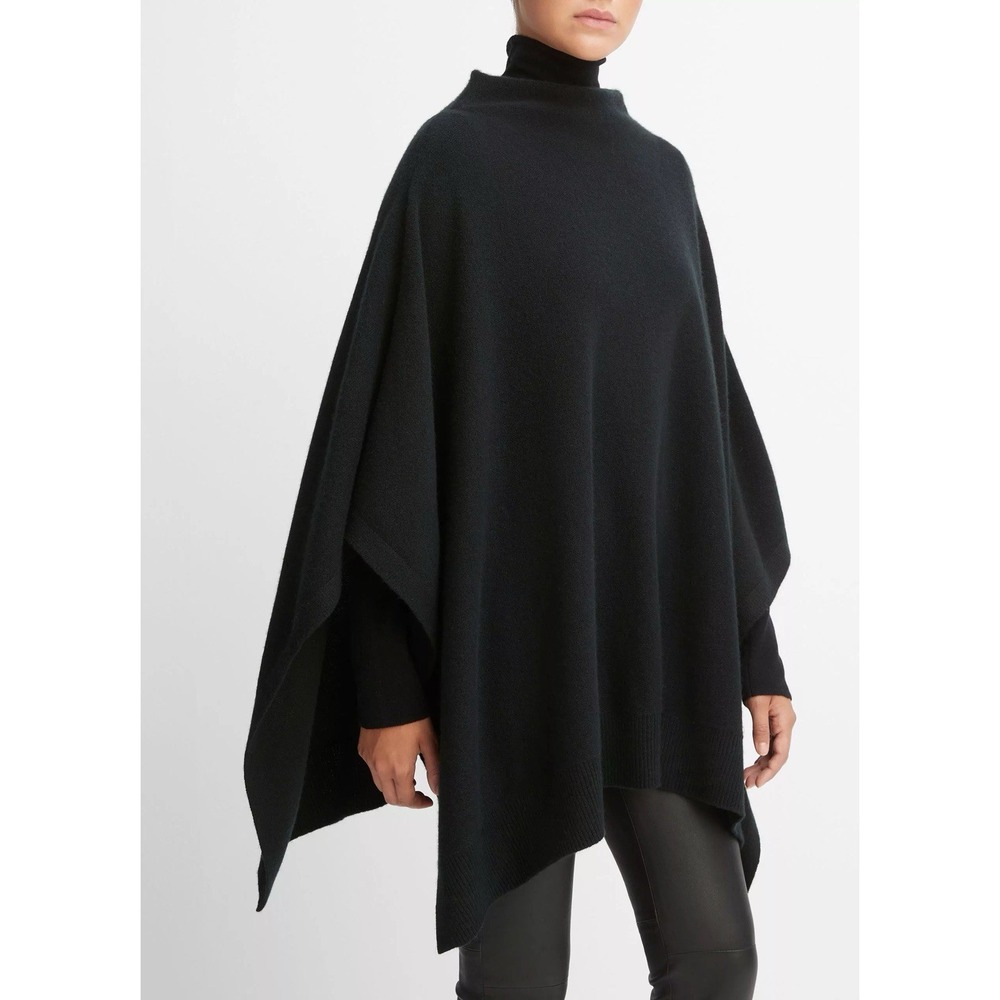 VINCE V NECK WOOL CASHMERE RIB CUFF WOMEN PONCHO SWEATER SIZE M/L Hooded NWT